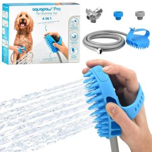 image:imageAquapaw 5in1 Horse amp Dog Bath Brush amp Curry Comb  XL Blue Silicone  Includes 3ft Shower Hose Attachment amp Adapter  Adjustable Spray Scrub Massager  Great for Horses amp Big DogsLarge