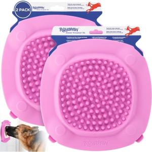 image:imageAquapaw Lick Mat for Dogs 2Pack Suction Cup Dog Slow Feeder Pad amp Licking Mat for Peanut Butter Treats  Calming Dog Bathing Aid Stress Relief amp Mental Stimulation for All Breeds  Pink2Pack XL
