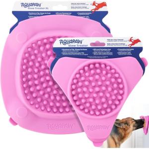 image:imageAquapaw Lick Mat for Dogs 2Pack Suction Cup Dog Slow Feeder Pad amp Licking Mat for Peanut Butter Treats  Calming Dog Bathing Aid Stress Relief amp Mental Stimulation for All Breeds  Pink2Pack XL  Small